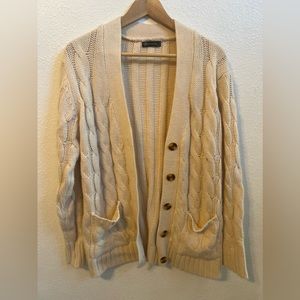 PRETTYGARDEN women’s cream-colored long cardigan outerwear in Medium